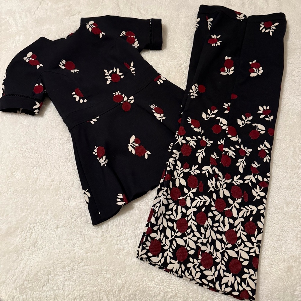 Lela Rose Black and Red Floral Two-Piece Set